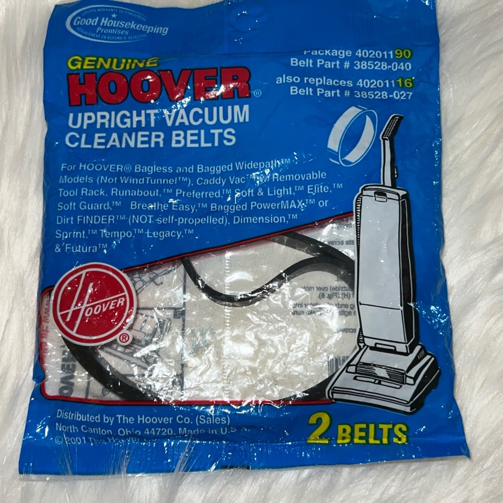 Hoover Vacuum Cleaner Belts Part Number 38528-033 Package 40201160 Wind Tunnel